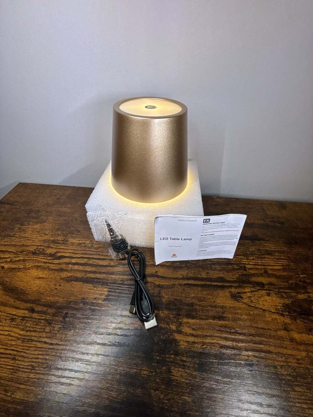 LED Table Lamp Dimmable Cordless Rechargeable Gold